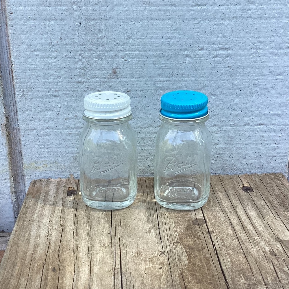 vintage Ball Mason JAR glass salt and pepper SET shakers